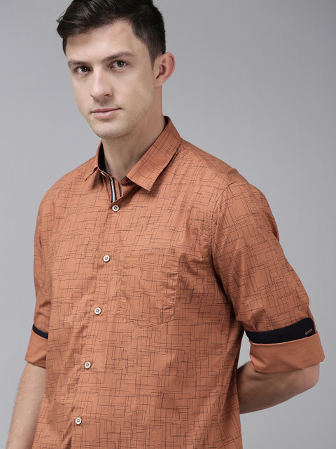 

Van Heusen Sport Men Brown & Black Slim Fit Printed Pure Cotton Casual Shirt