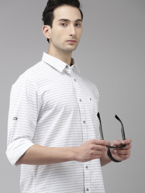 

VAN HEUSEN DENIM LABS Men White Striped Slim Fit Pure Cotton Casual Shirt