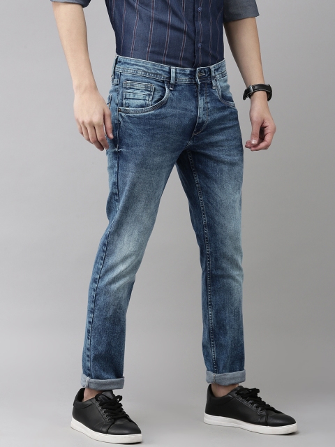 

VAN HEUSEN DENIM LABS Men Blue Skinny Fit Low-Rise Heavy Fade Stretchable Jeans