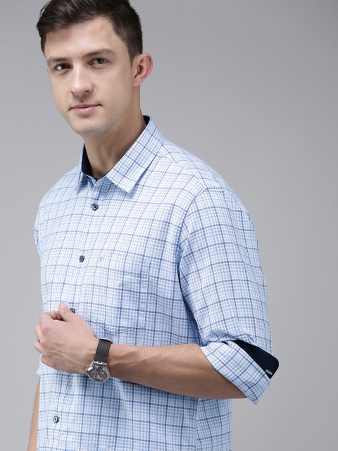 

Van Heusen Sport Men White & Blue Slim Fit Checked Pure Cotton Casual Shirt