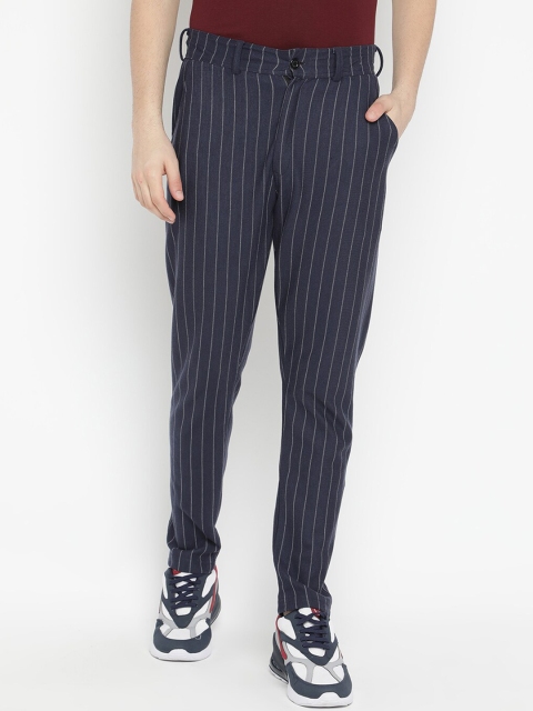 

V2 Value & Variety Men Navy Blue Striped Cotton Track Pants