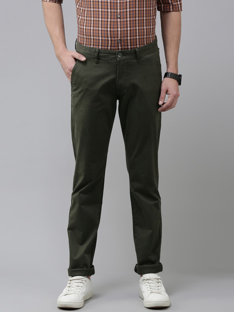 

Van Heusen Sport Men Olive Green Tapered Fit Low-Rise Trousers