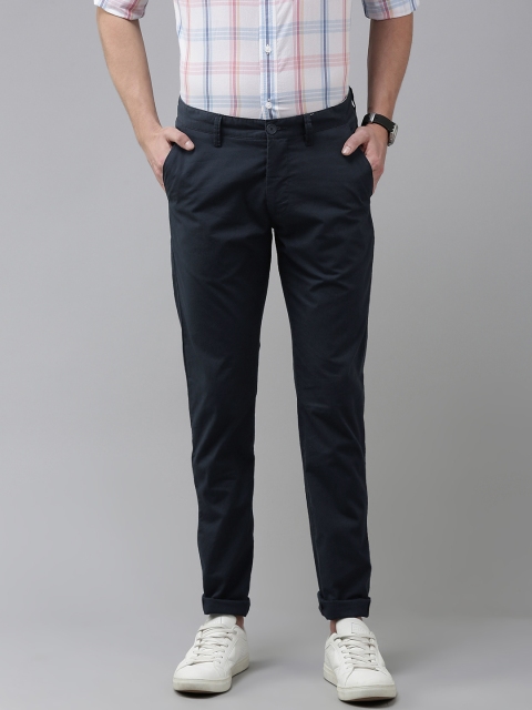 

Van Heusen Sport Men Navy Blue Tapered Fit Solid Low-Rise Pure Cotton Trousers