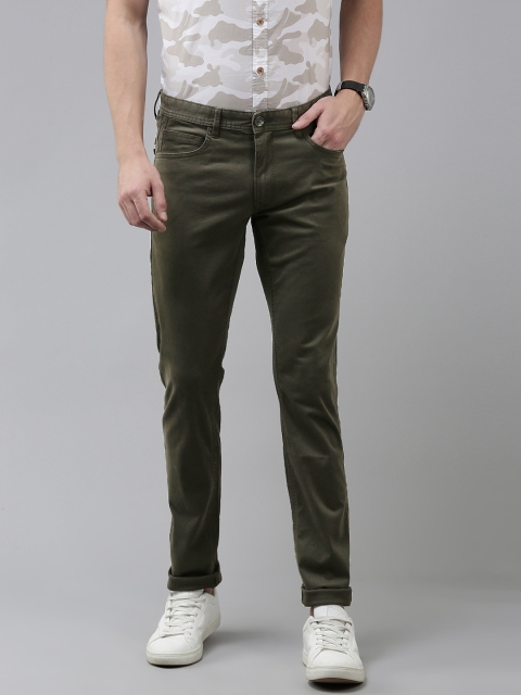 

Van Heusen Sport Men Olive Green Solid Tapered Fit Trousers