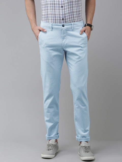 

Van Heusen Sport Men Blue Textured Tapered Fit Low-Rise Trousers