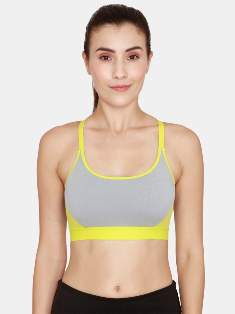 

Zelocity by Zivame Women Grey & Yellow Colourblocked Workout Bra