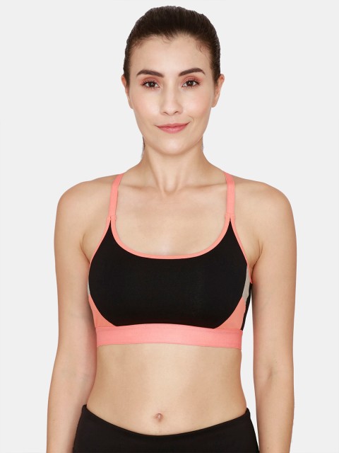 

Zelocity by Zivame Black & Pink Colourblocked Workout Bra