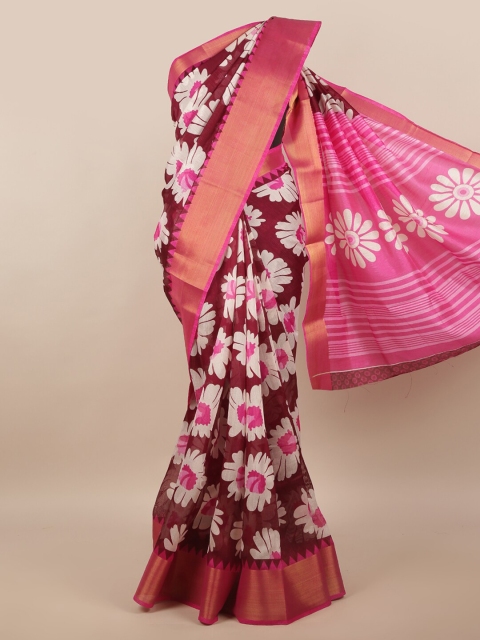 

Pothys Maroon & Pink Floral Printed Zari Saree