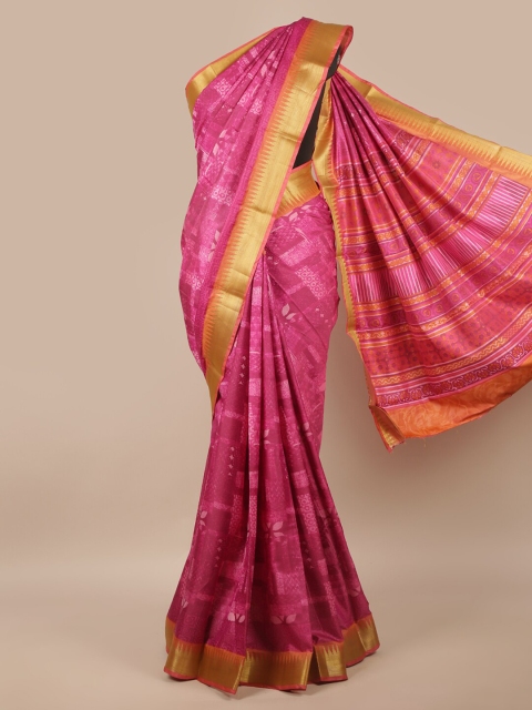 

Pothys Pink & Gold-Toned Ethnic Motifs Zari Saree