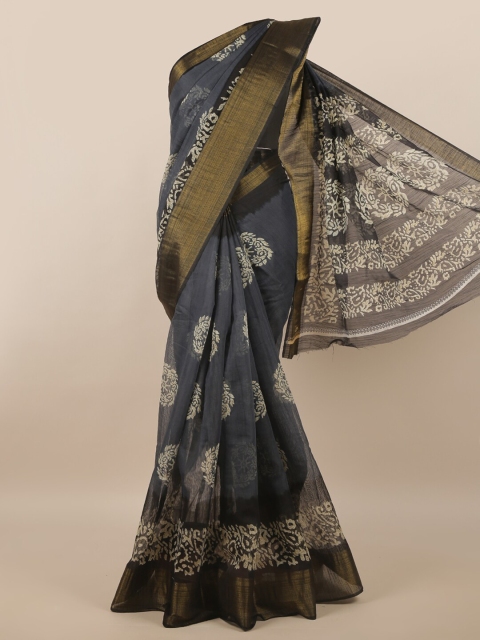 

Pothys Grey & Gold-Toned Ethnic Motifs Zari Saree