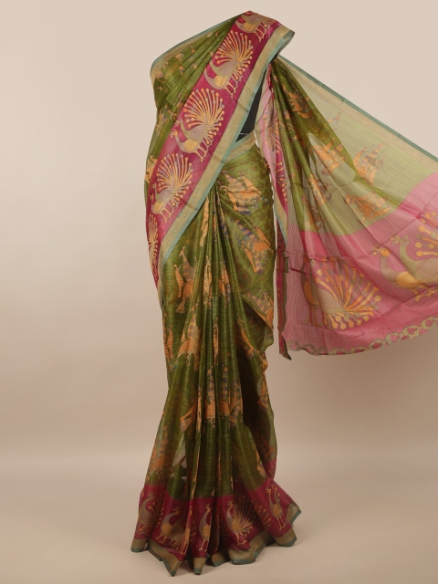 

Pothys Green & Magenta Ethnic Motifs Printed Saree