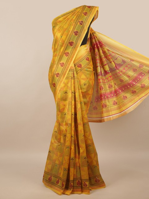 

Pothys Mustard & Magenta Geometric Printed Cotton Blend Saree