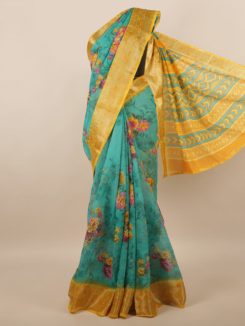 

Pothys Green & Yellow Floral Saree