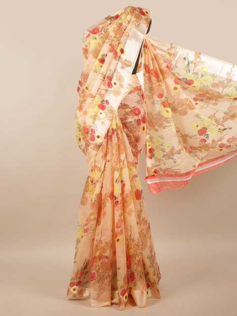 

Pothys Peach-Coloured & Red Floral Printed Cotton Blend Saree