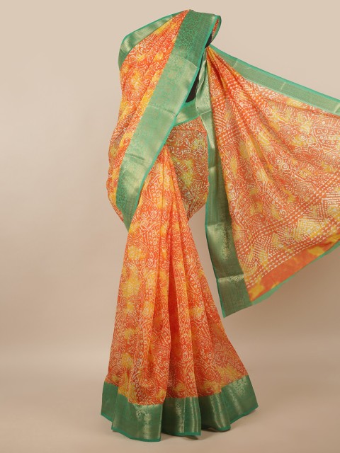 

Pothys Orange & Gold-Toned Printed Zari Border Saree