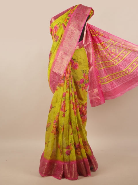 

Pothys Green & Pink Floral Printed Zari Saree