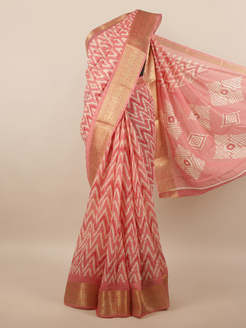 

Pothys Pink & Gold-Toned Geometric Printed Cotton Blend Saree