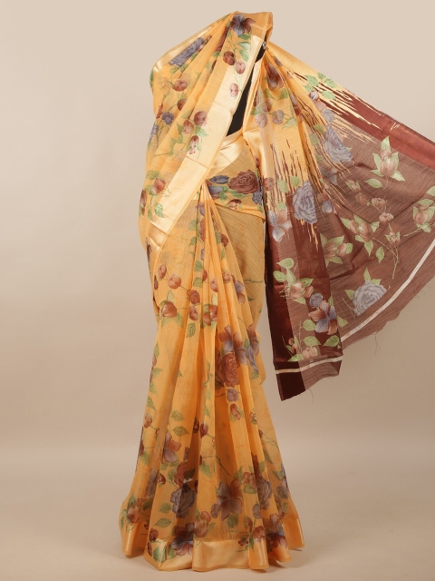 

Pothys Peach-Coloured & Brown Floral Saree