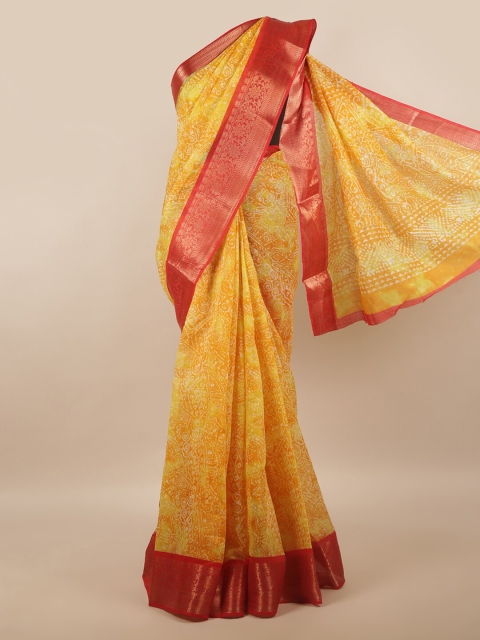 

Pothys Yellow & Red Abstract Printed Zari Saree