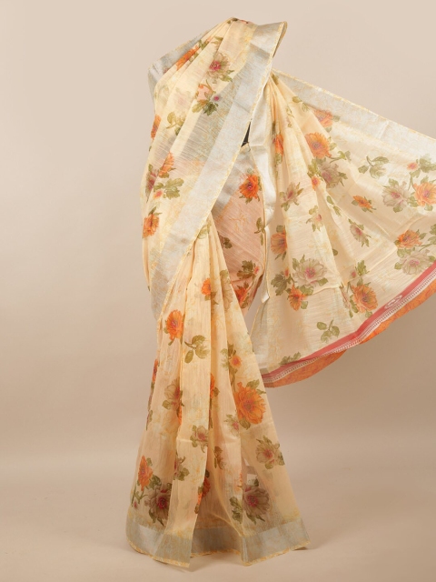 

Pothys Peach-Coloured & Orange Floral Printed Zari Saree