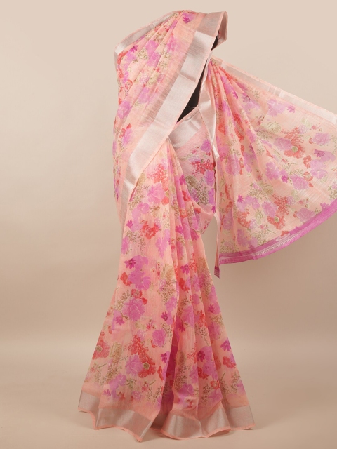 

Pothys Pink & Green Floral Zari Saree