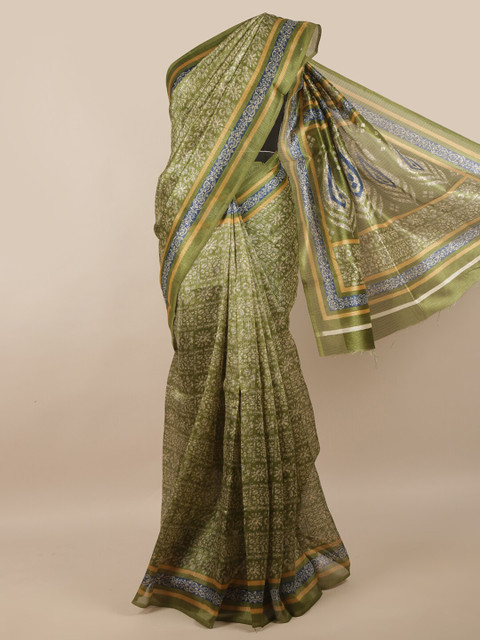 

Pothys Green & Gold-Toned Floral Printed Saree