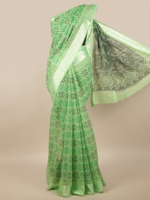 

Pothys Green & Silver-Toned Printed Saree