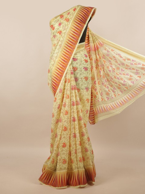

Pothys Yellow & Orange Paisley Printed Saree