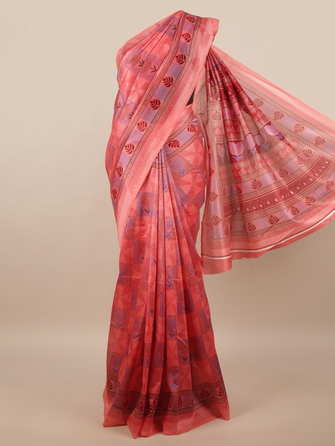 

Pothys Pink & Blue Floral Zari Saree
