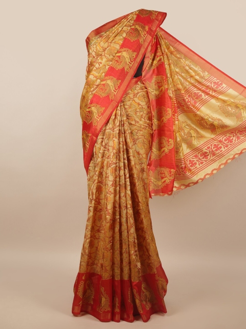 

Pothys Gold-Toned & Red Ethnic Motifs Zari Saree