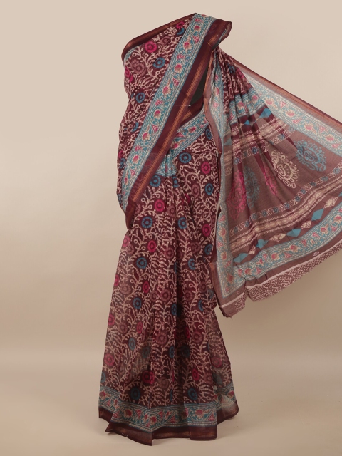

Pothys Purple & Brown Floral Printed Saree