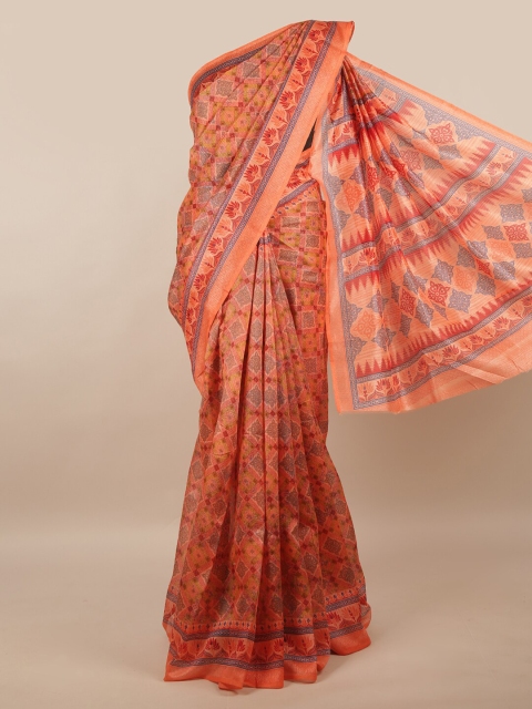 

Pothys Orange & Green Ethnic Motifs Printed Saree