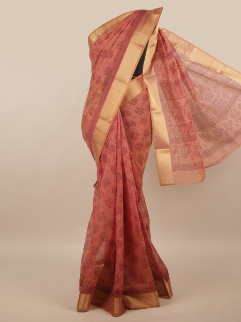 

Pothys Pink & Gold-Toned Floral Printed Cotton Blend Saree