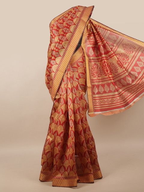 

Pothys Red & Gold-Toned Floral Saree