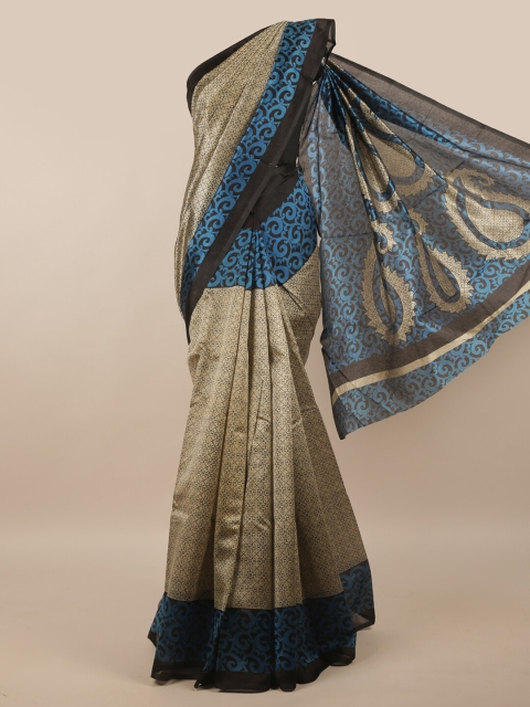 

Pothys Tan & Blue Floral Printed Saree
