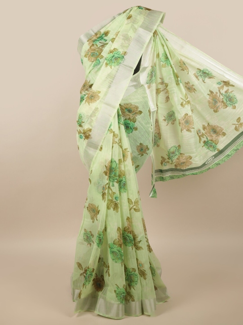 

Pothys Green & Silver-Toned Floral Zari Saree