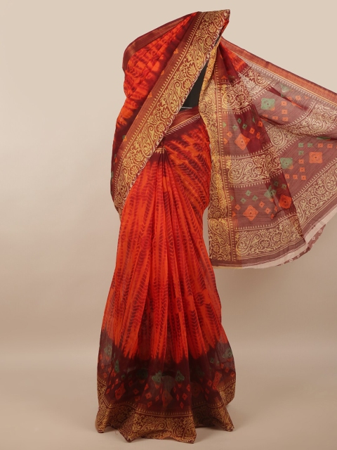 

Pothys Rust & Gold-Toned Floral Saree