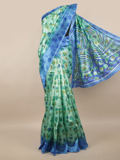 

Pothys Green & Blue Floral Printed Saree