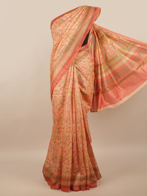 

Pothys Peach-Coloured & Yellow Floral Saree