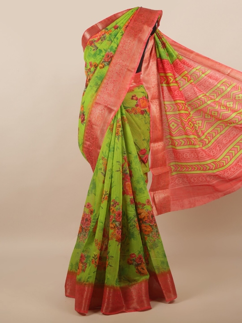 

Pothys Green & Peach-Coloured Floral Saree