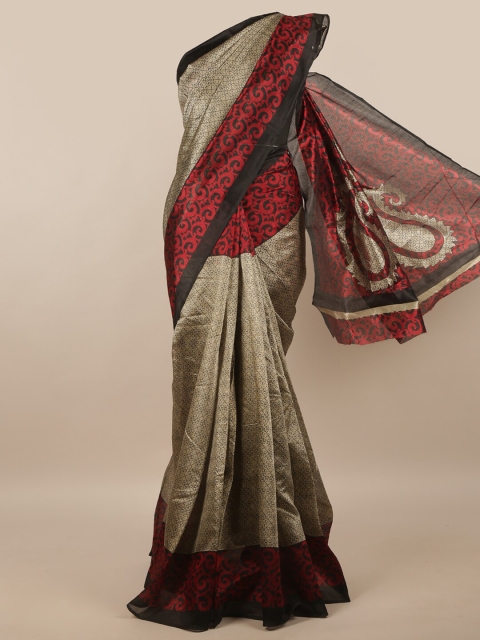 

Pothys Tan & Red Ethnic Motifs Printed Cotton Blend Saree