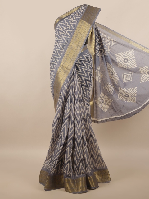

Pothys Grey & Off White Geometric Printed Zari Saree