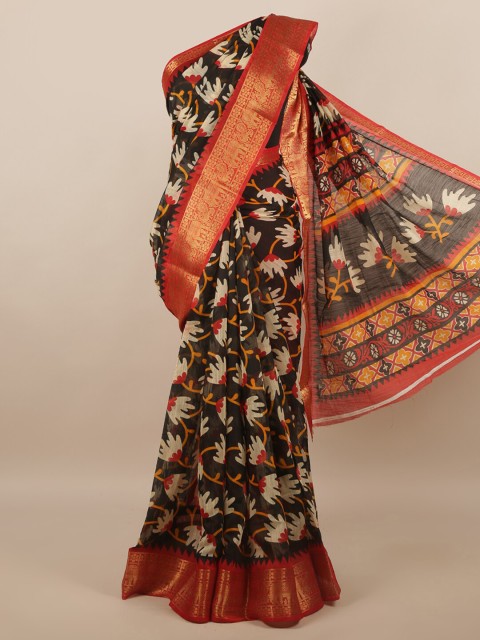 

Pothys Black & Rose Gold Floral Saree