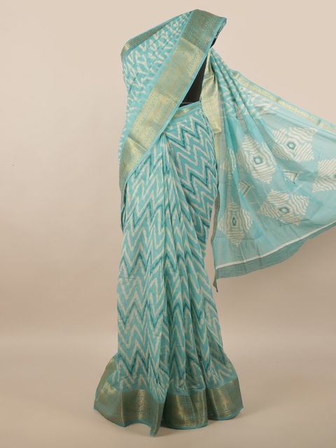 

Pothys Blue & Gold-Toned Printed Zari Saree