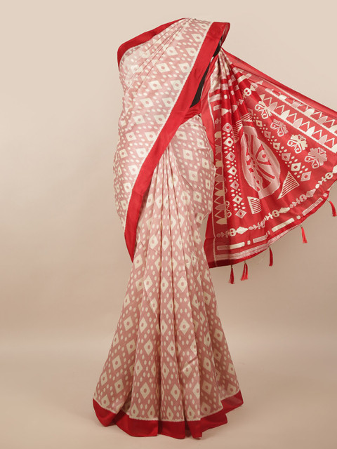 

Pothys Red & White Geometric Printed Cotton Blend Saree