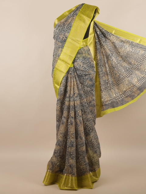 

Pothys Grey & Gold-Toned Ethnic Motifs Zari Border Saree