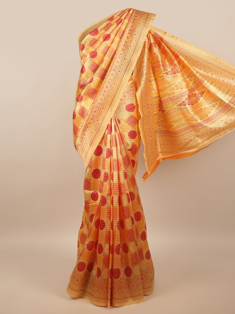 

Pothys Orange & Red Geometric Printed Saree