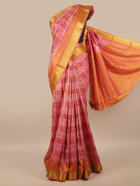 

Pothys Pink & Gold-Toned Checked Saree