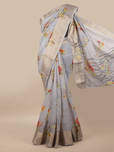 

Pothys Grey & Gold-Toned Floral Printed Cotton Blend Saree