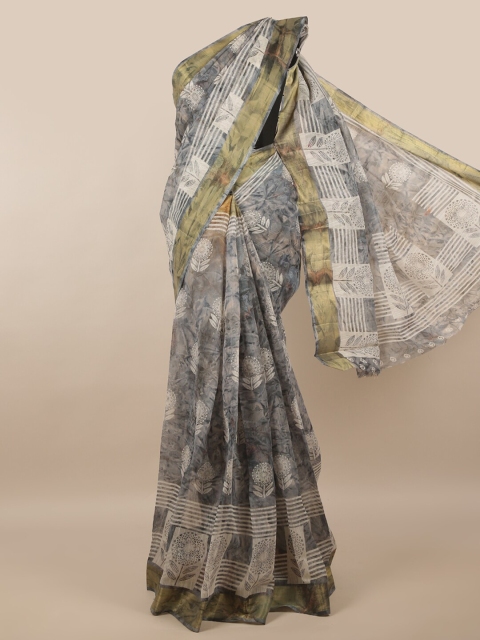 

Pothys Grey & Gold-Toned Ethnic Motifs Zari Saree